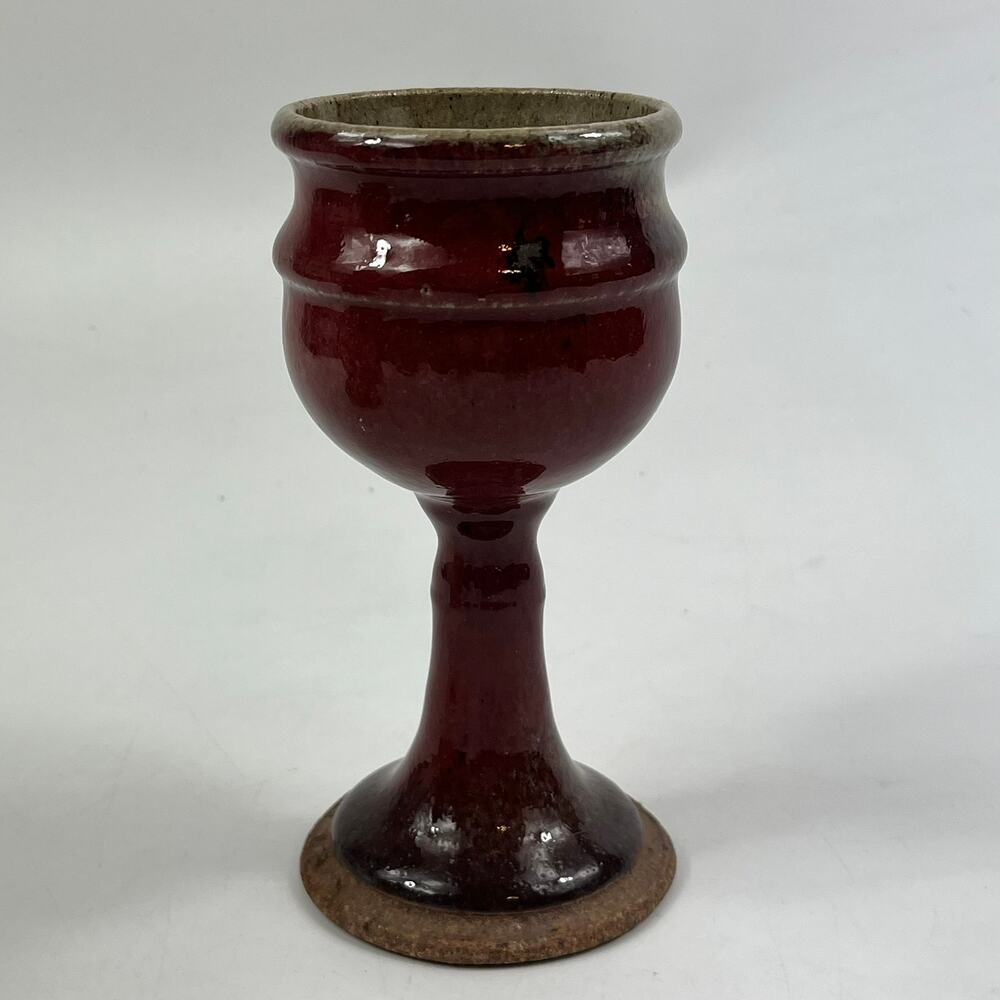 Vintage Red Brown Drip Glaze Stoneware Goblet Chalice Studio Art Pottery Decor - Picture 2 of 11